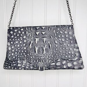 KEMESTRY Alligator Croc Pattern Leather Clutch Shoulder Grey Bag Magnetic USA